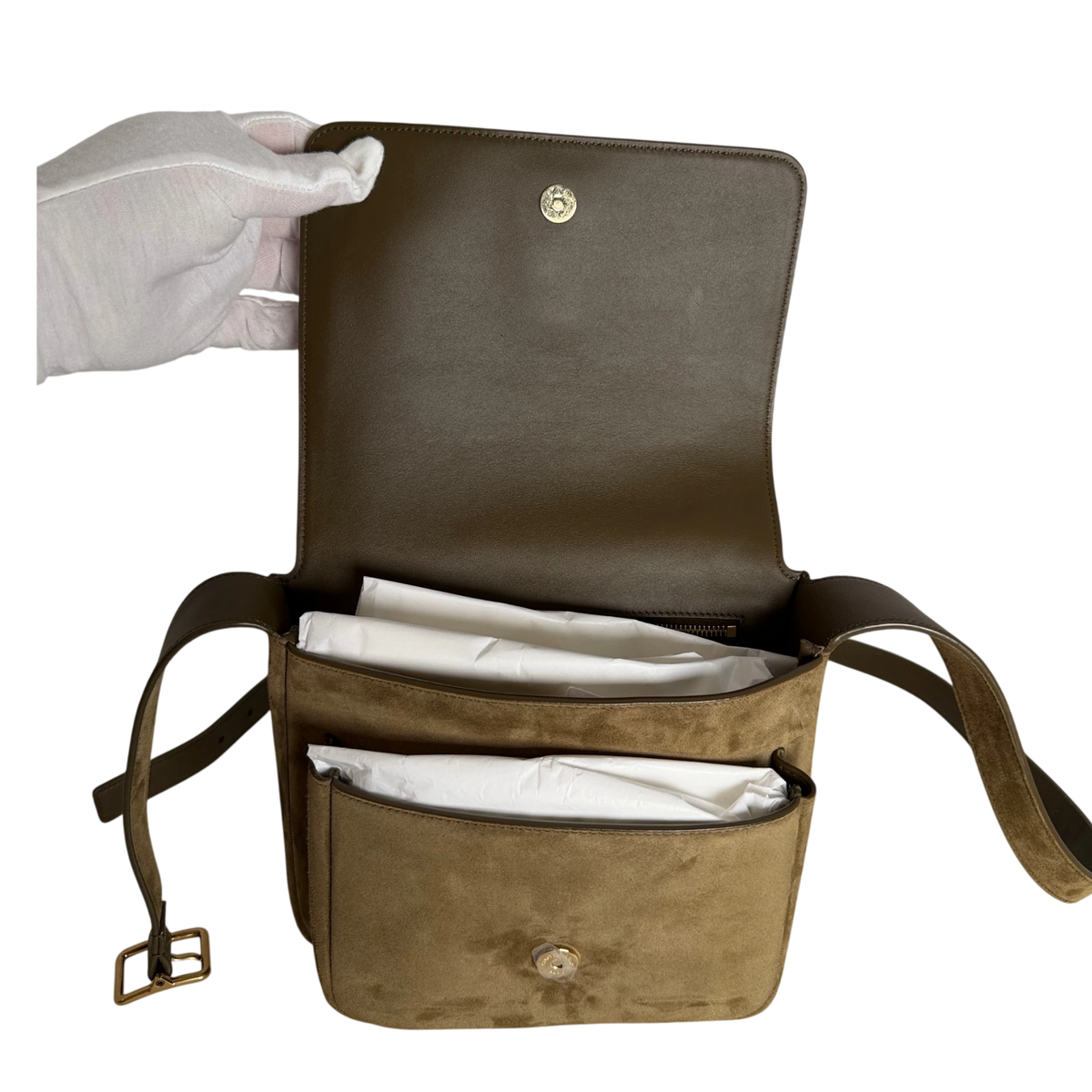 Saint Laurent Niki Satchel Wildleder New Barley Olivgrün Gold – Ansicht 5