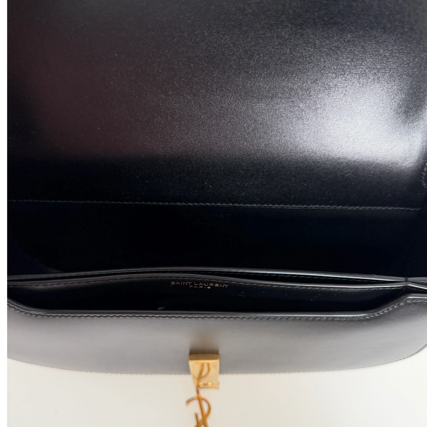 Saint Laurent Voltaire Small Boxleder Schwarz Gold Saint Laurent