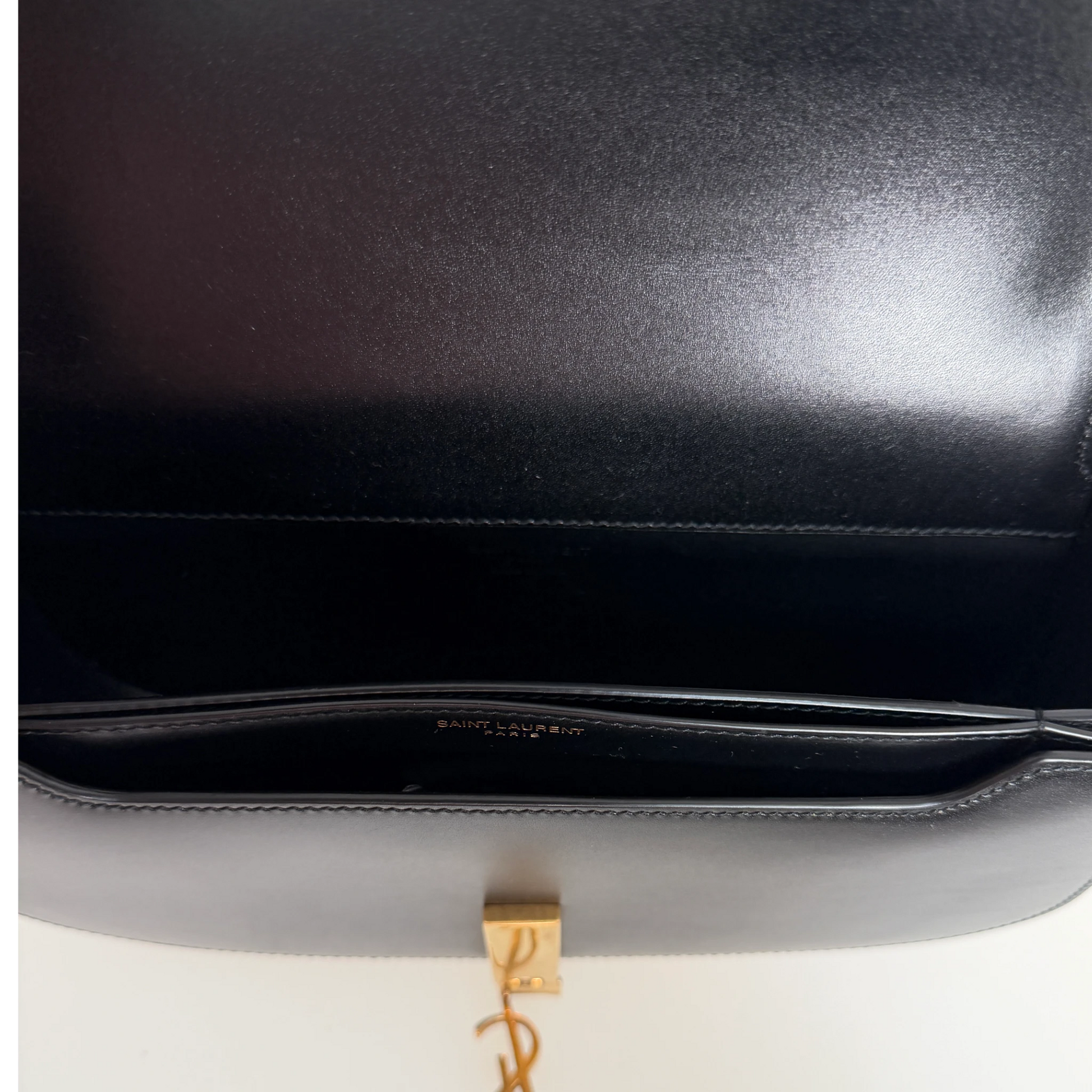 Saint Laurent Voltaire Small Boxleder Schwarz Gold Saint Laurent