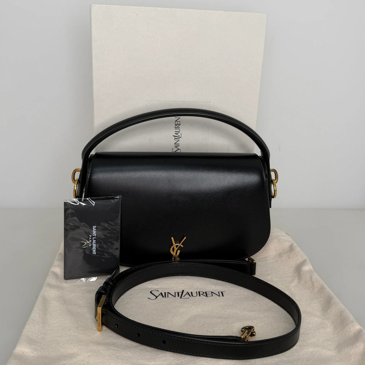 Saint Laurent Voltaire Small Boxleder Schwarz Gold Saint Laurent