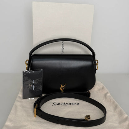 Saint Laurent Voltaire Small Boxleder Schwarz Gold Saint Laurent