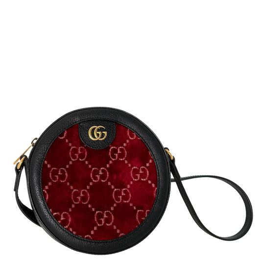 Gucci Runde GG Umhängetasche Velvet Rot Fullset / neuwertig Gucci