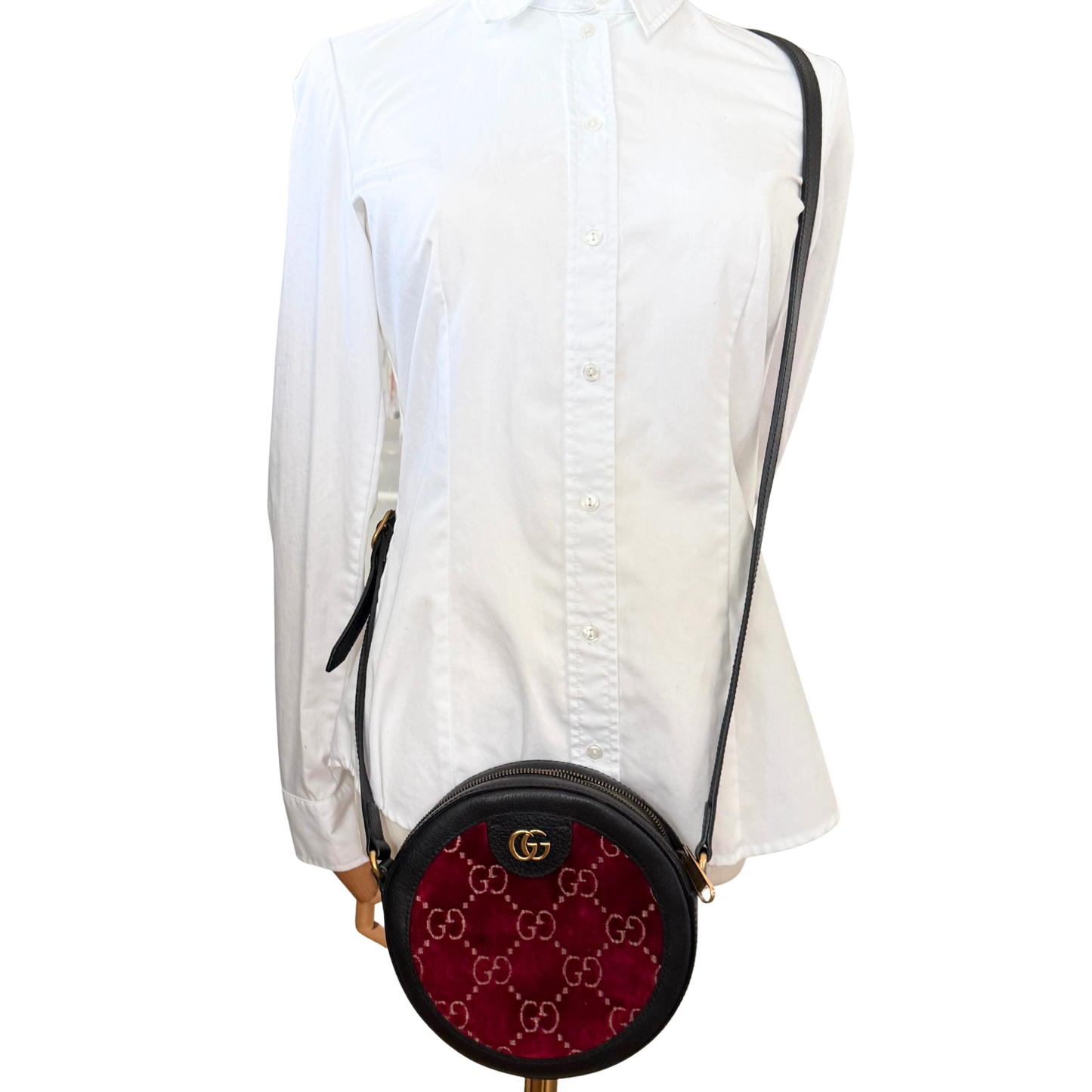 Gucci Runde GG Umhängetasche Velvet Rot Fullset / neuwertig Gucci