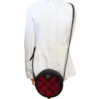 Gucci Runde GG Umhängetasche Velvet Rot Fullset / neuwertig Gucci