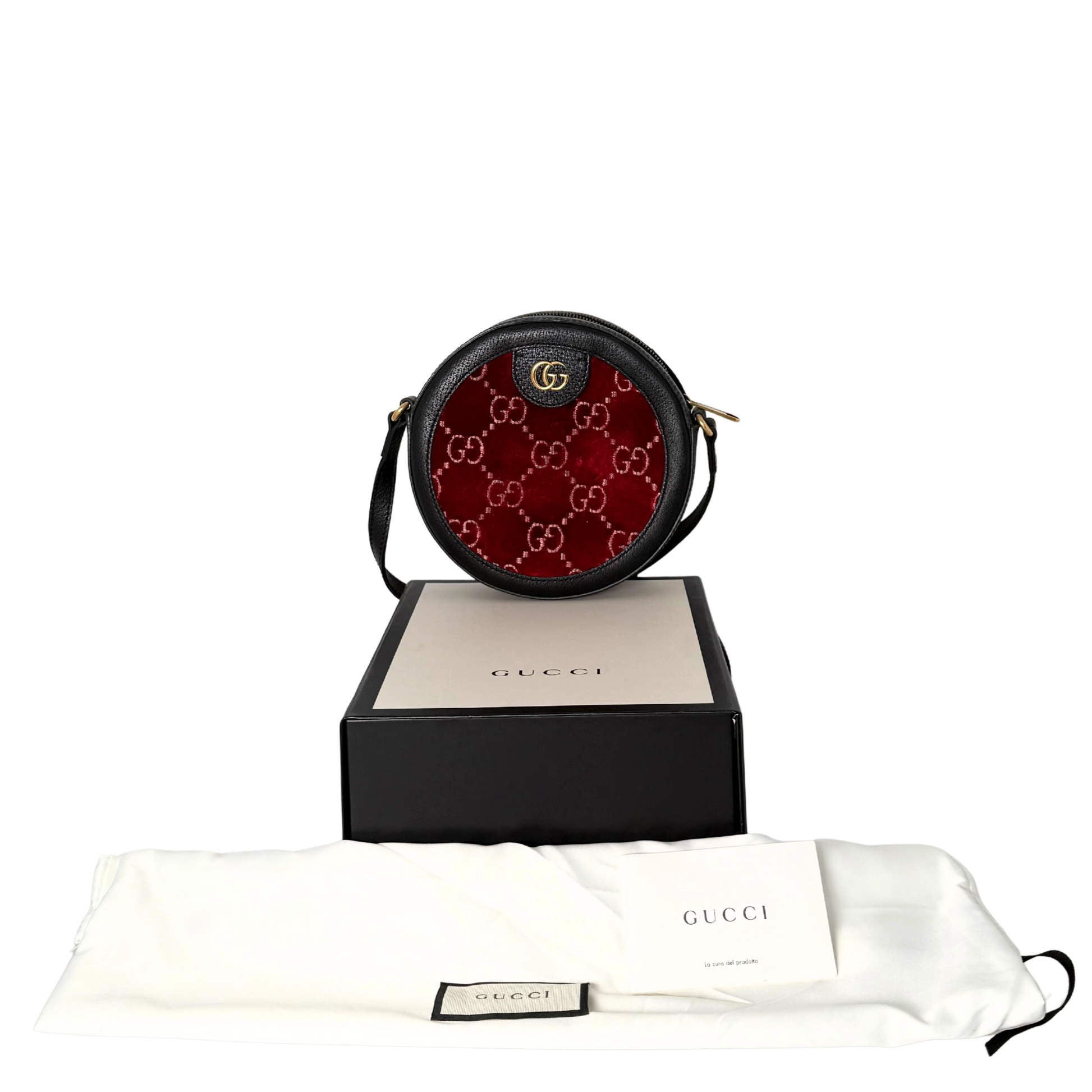 Gucci Runde GG Umhängetasche Velvet Rot Fullset / neuwertig Gucci