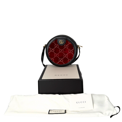 Gucci Runde GG Umhängetasche Velvet Rot Fullset / neuwertig Gucci