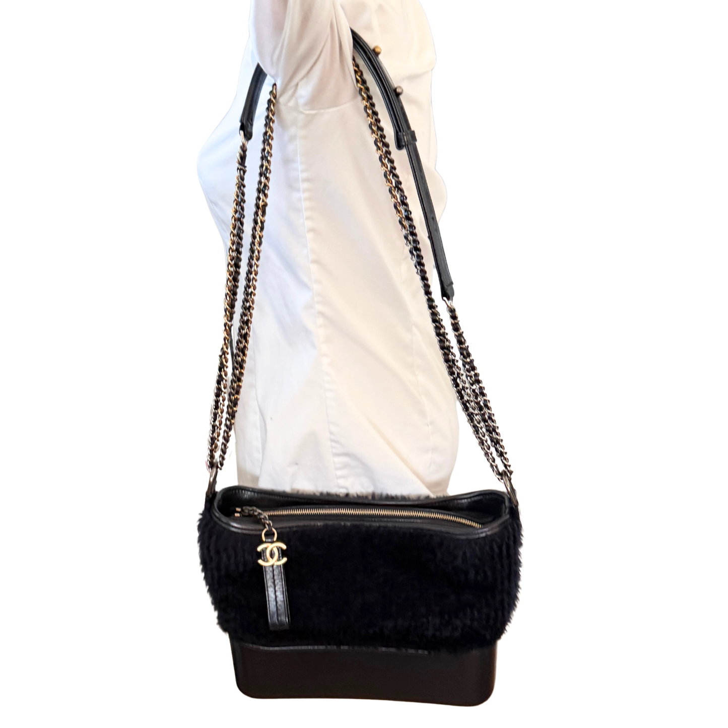 Chanel Gabrielle Hobo Bag klein Shearling Dunkelblau / gut Chanel