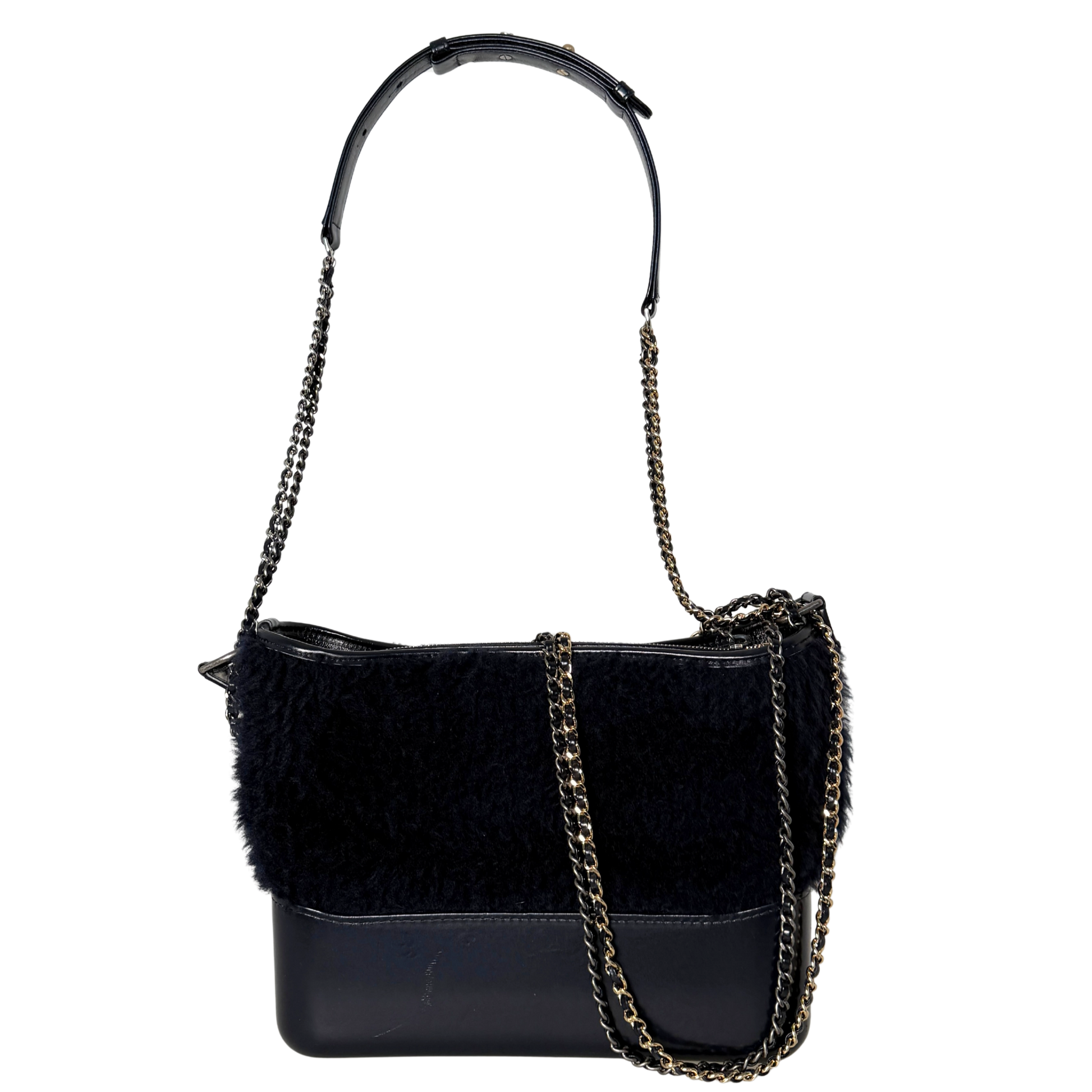 Chanel Gabrielle Hobo Bag klein Shearling Dunkelblau / gut Chanel