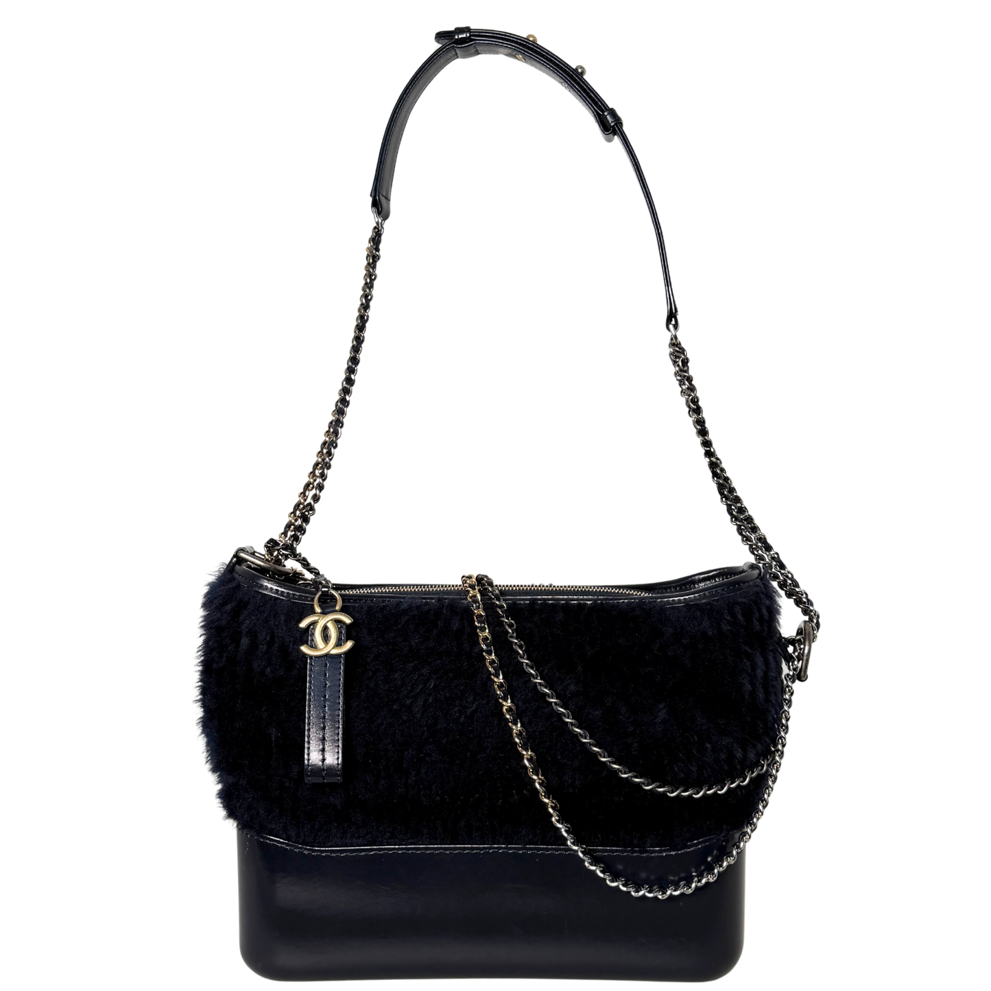 Chanel Gabrielle Hobo Bag klein Shearling Dunkelblau / gut Chanel