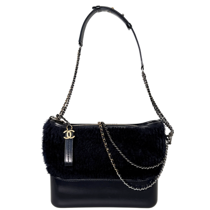 Chanel Gabrielle Hobo Bag klein Shearling Dunkelblau / gut Chanel