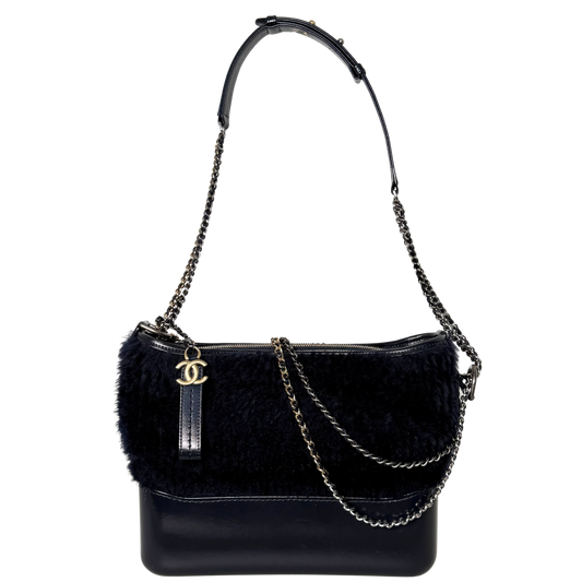 Chanel Gabrielle Hobo Bag klein Shearling Dunkelblau / gut Chanel