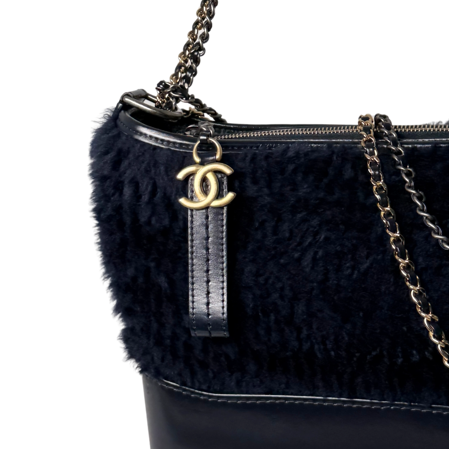 Chanel Gabrielle Hobo Bag klein Shearling Dunkelblau / gut Chanel