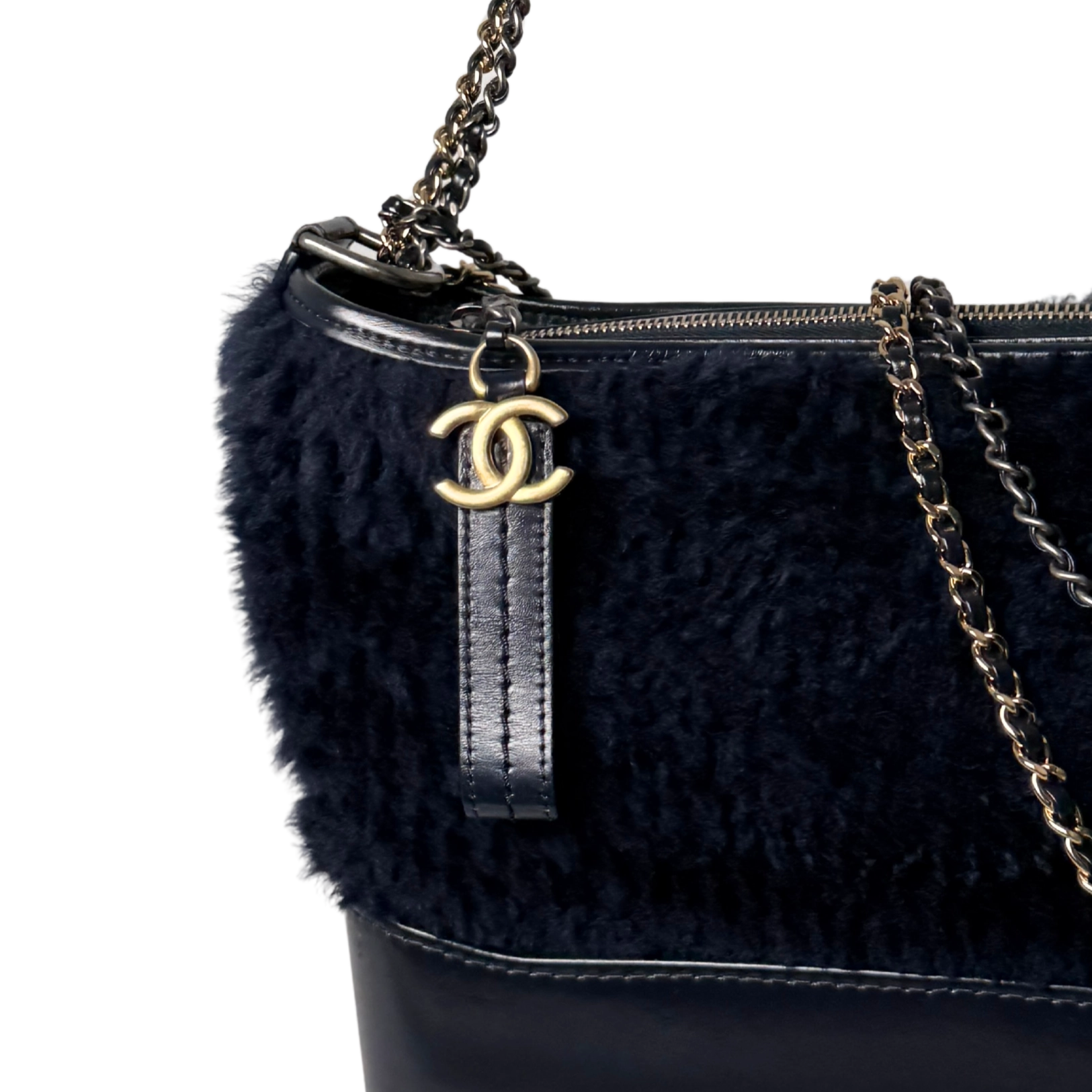 Chanel Gabrielle Hobo Bag klein Shearling Dunkelblau / gut Chanel
