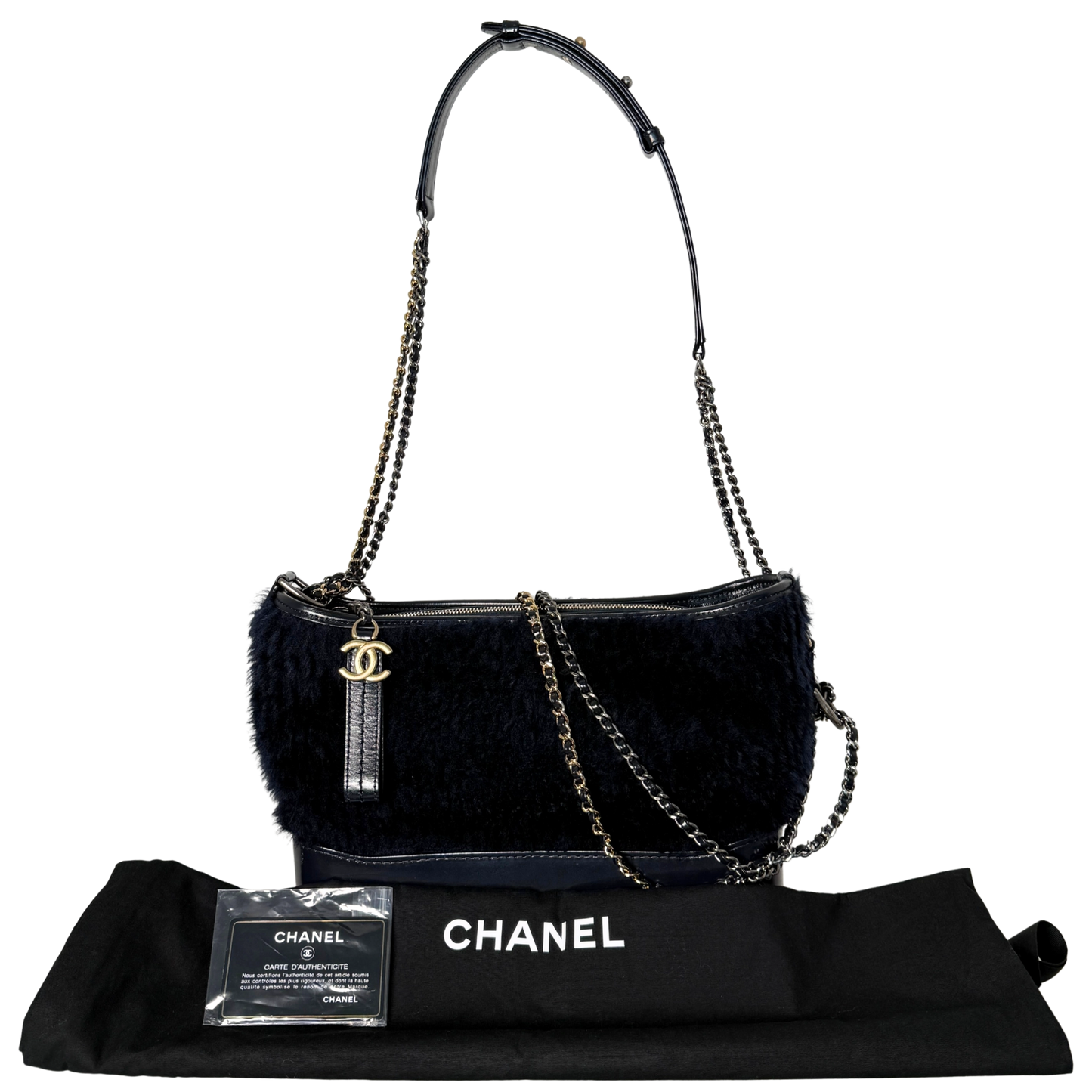 Chanel Gabrielle Hobo Bag klein Shearling Dunkelblau / gut Chanel