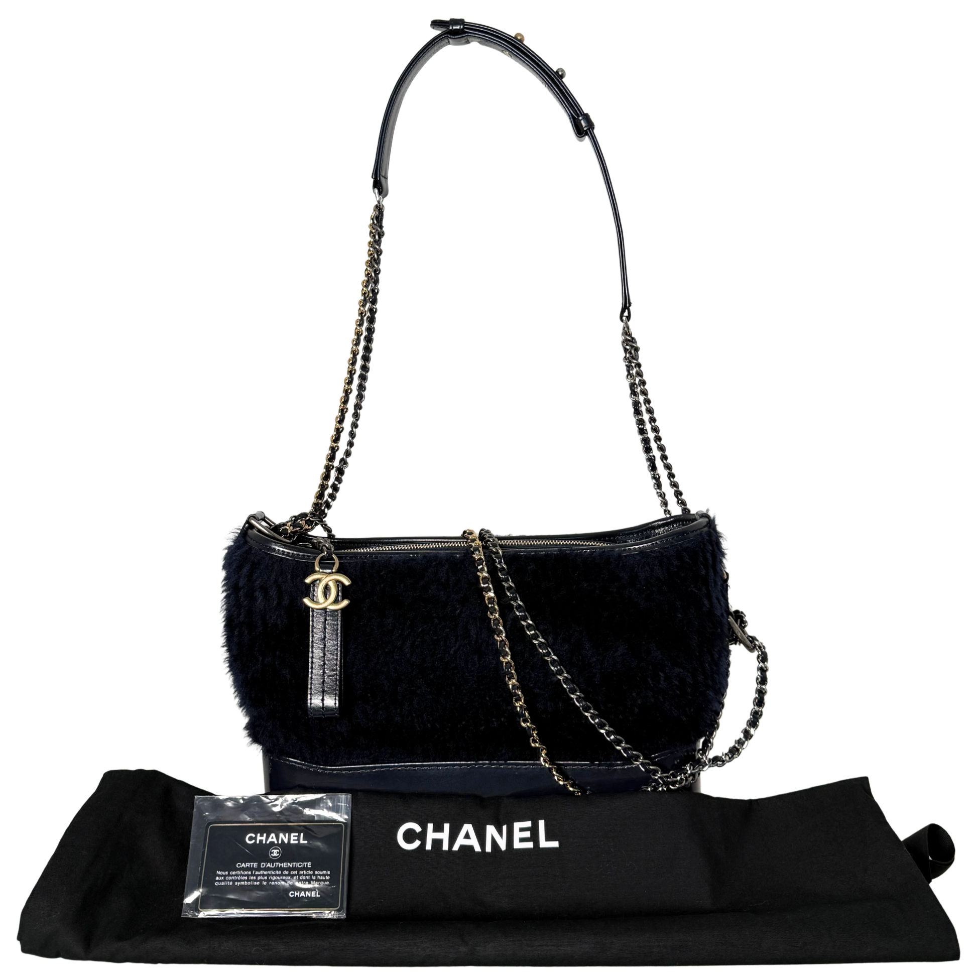 Chanel Gabrielle Hobo Bag klein Shearling Dunkelblau / gut Chanel