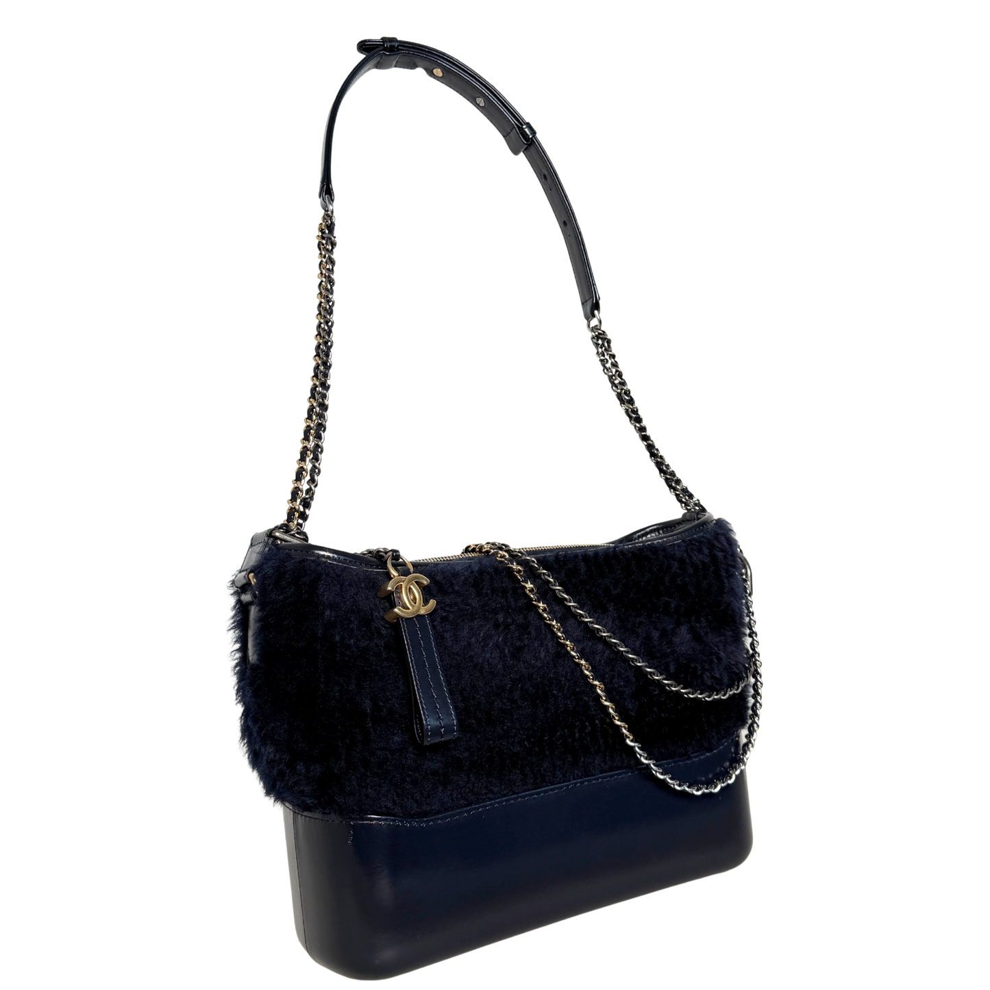 Chanel Gabrielle Hobo Bag klein Shearling Dunkelblau / gut Chanel