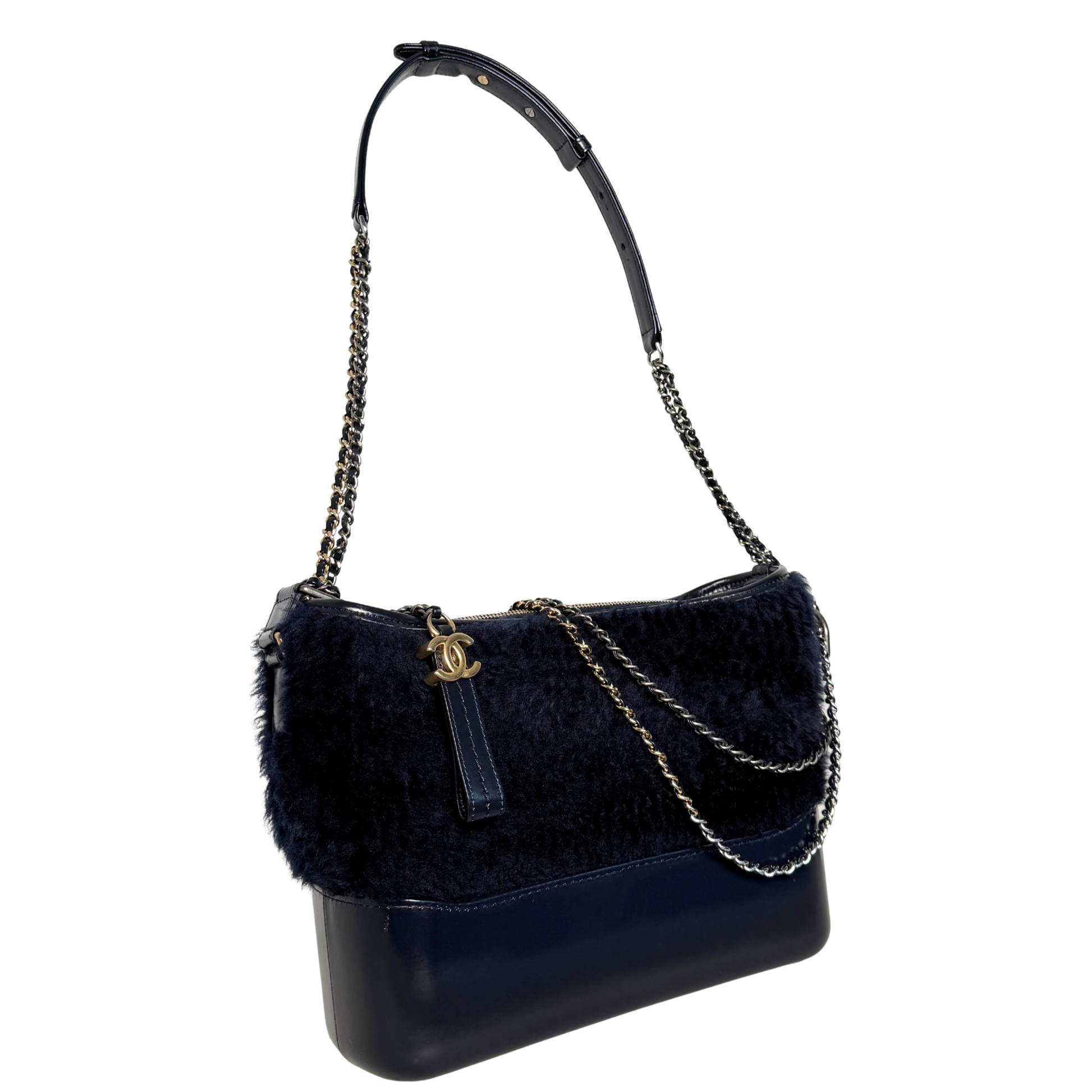 Chanel Gabrielle Hobo Bag klein Shearling Dunkelblau / gut Chanel