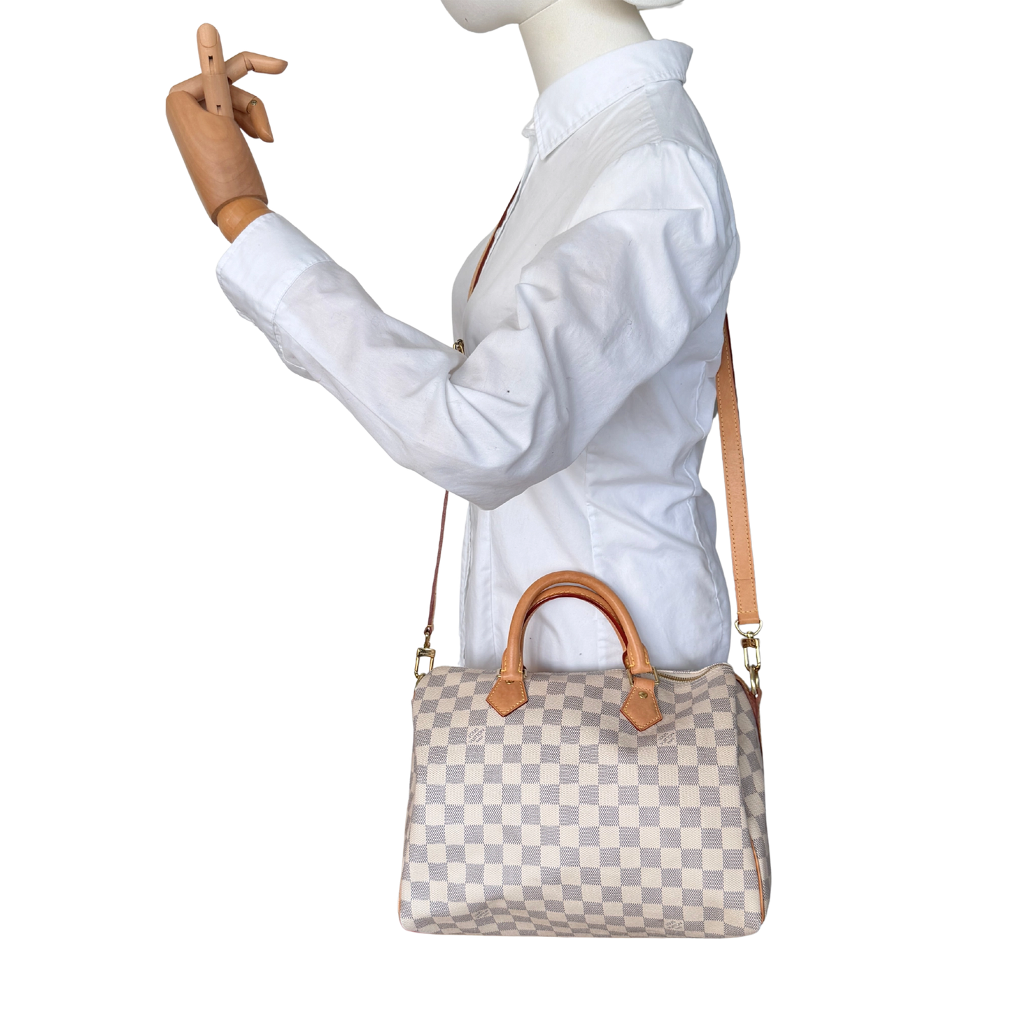 Louis Vuitton Speedy 30 mit Schulterriemen Damier Azur Canvas N40592 / gut Louis Vuitton