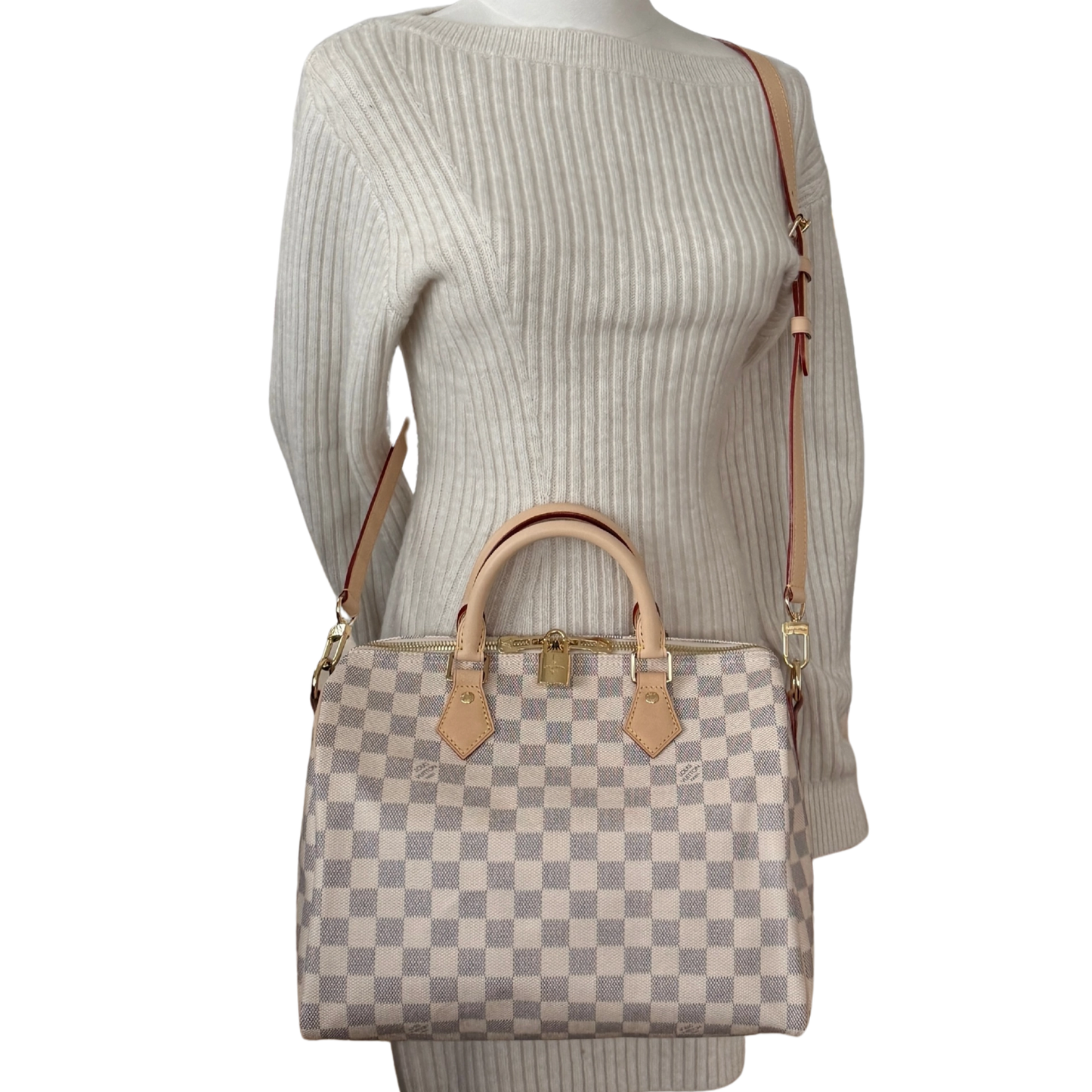 Louis Vuitton Speedy 30 mit Schulterriemen mit Schulterriemen Damier Azur Canvas N40592 Beige Fullset / neuwertig Louis Vuitton