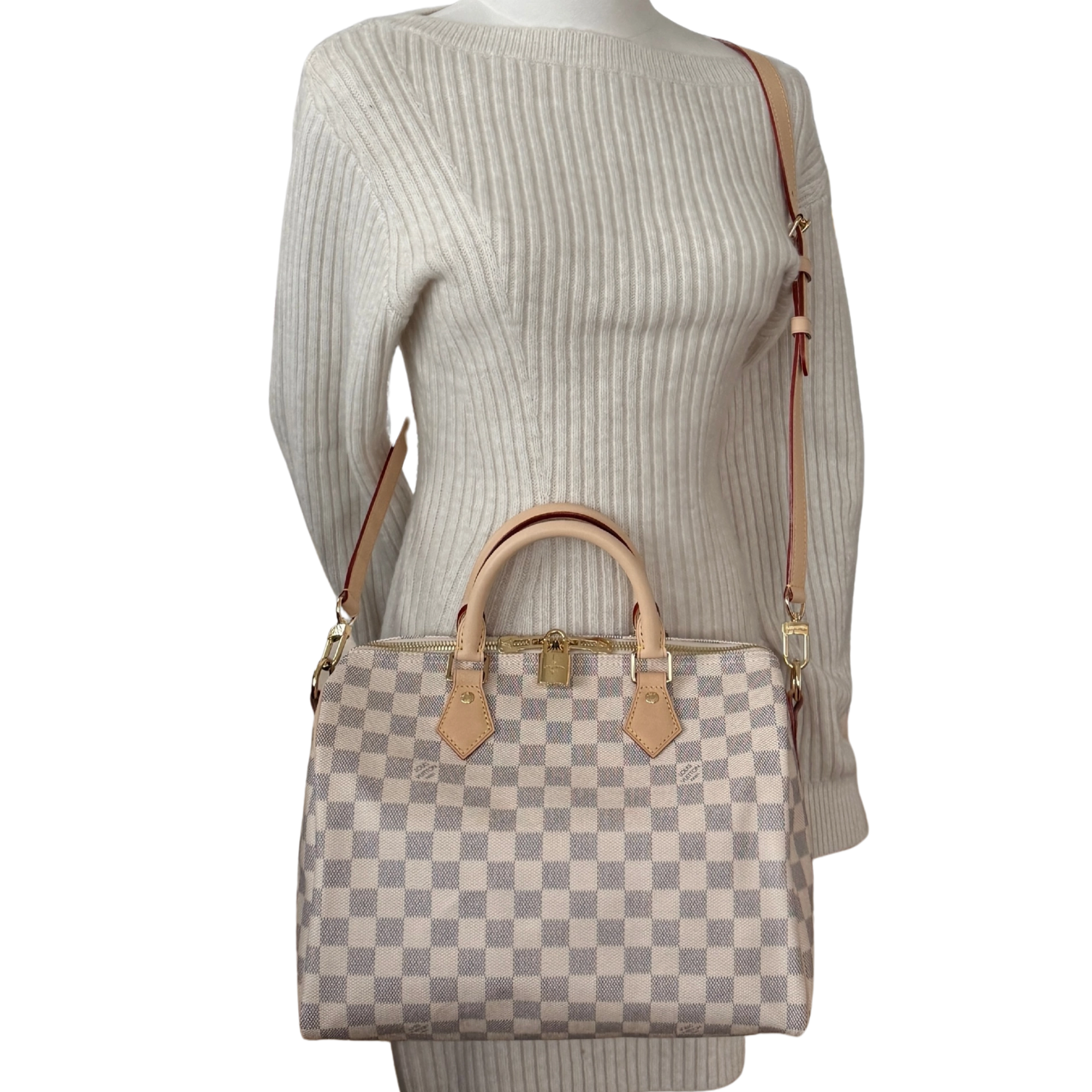 Louis Vuitton Speedy 30 mit Schulterriemen mit Schulterriemen Damier Azur Canvas N40592 Beige Fullset / neuwertig Louis Vuitton