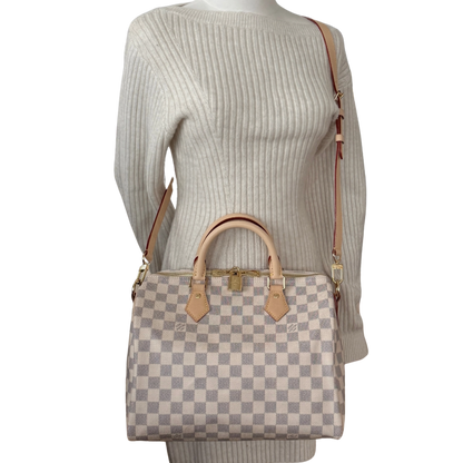 Louis Vuitton Speedy 30 mit Schulterriemen mit Schulterriemen Damier Azur Canvas N40592 Beige Fullset / neuwertig Louis Vuitton