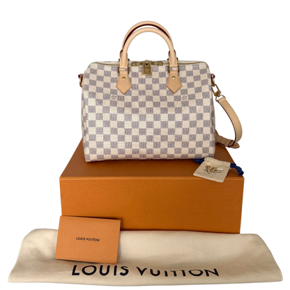 Louis Vuitton Speedy 30 mit Schulterriemen mit Schulterriemen Damier Azur Canvas N40592 Beige Fullset / neuwertig Louis Vuitton
