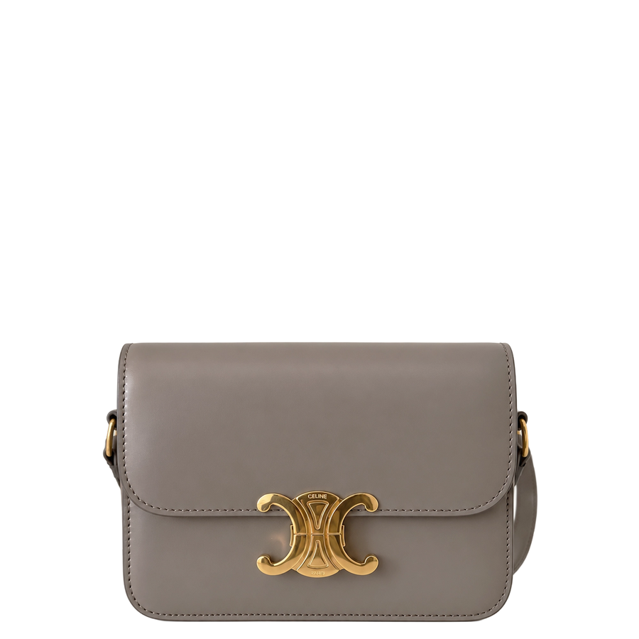Celine Teen Triomphe Shiny Calfskin Pebble Greige Gold Tasche