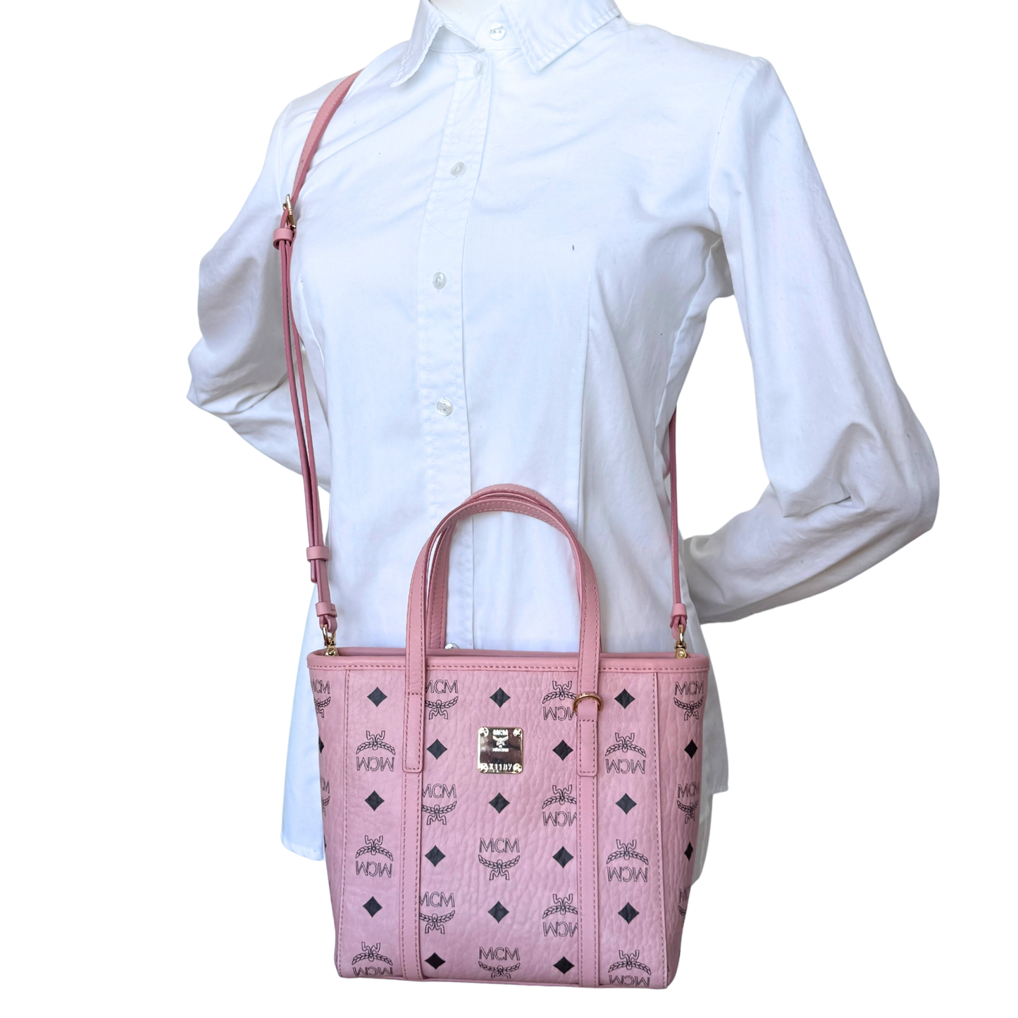 MCM Mini Toni Shopper mit Reißverschluss in Visetos Soft Pink / sehr gut MCM