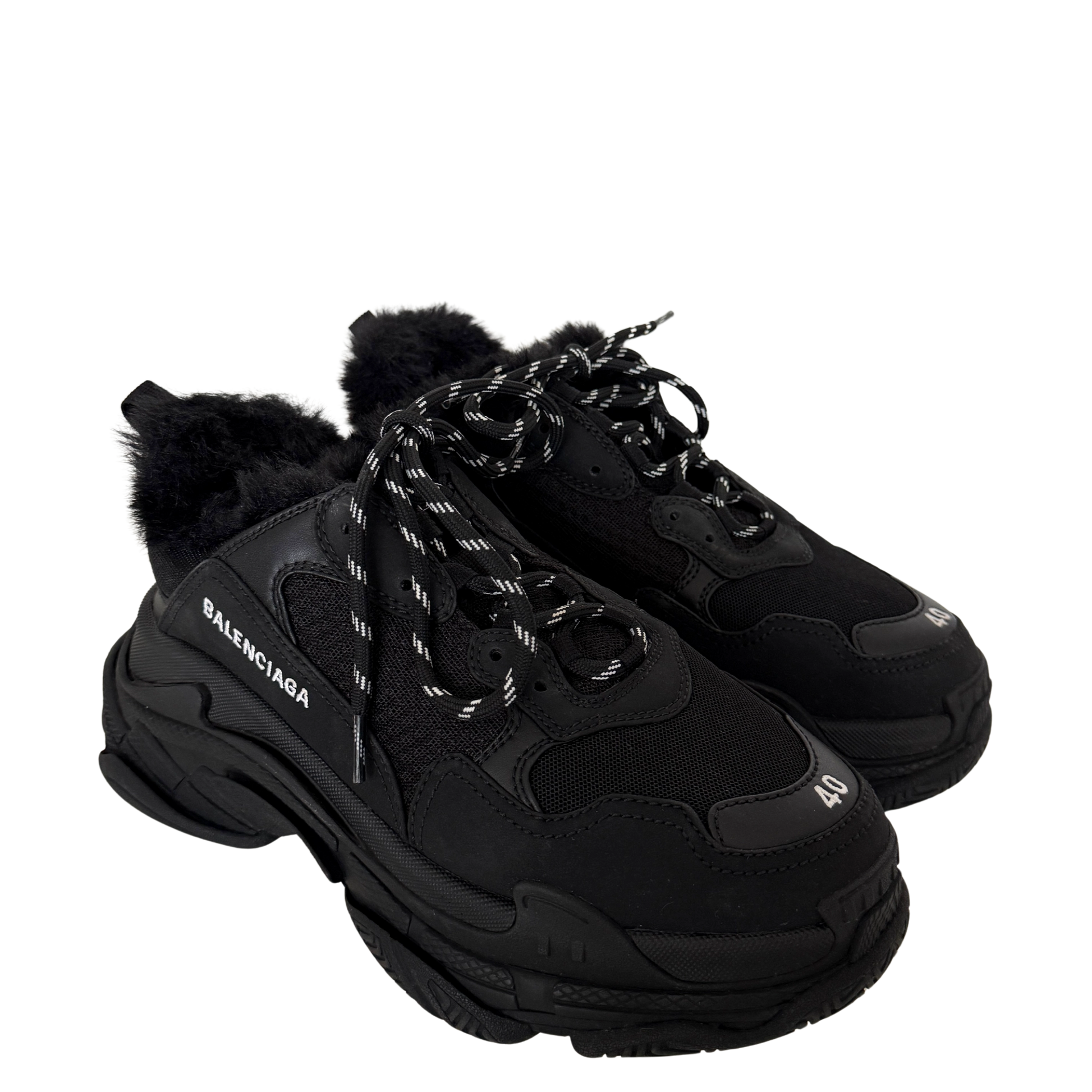 Balenciaga Triple S Kunstfell Größe 40 Schwarz / neuwertig Balenciaga