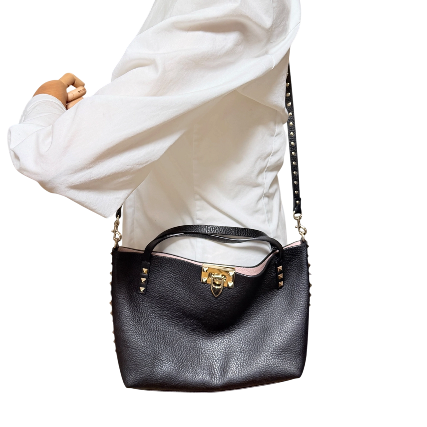 Valentino Garavani Rockstud mit Pochette Handtasche Schwarz / sehr gut Valentino