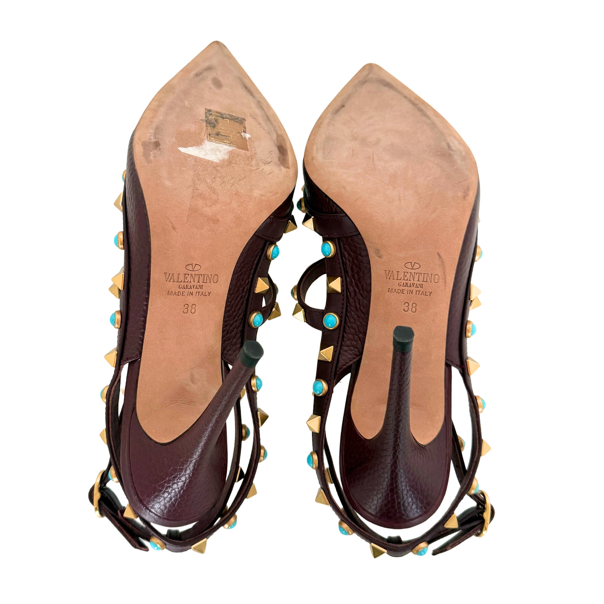 Valentino Rockstud T-Strap Pumps bordeauxrot Größe 38 / sehr gut Valentino