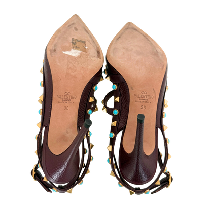 Valentino Rockstud T-Strap Pumps bordeauxrot Größe 38 / sehr gut Valentino