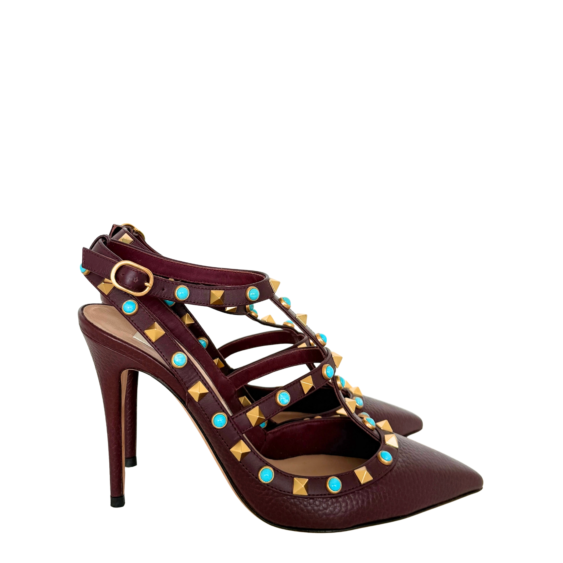 Valentino Rockstud T-Strap Pumps bordeauxrot Größe 38 / sehr gut Valentino