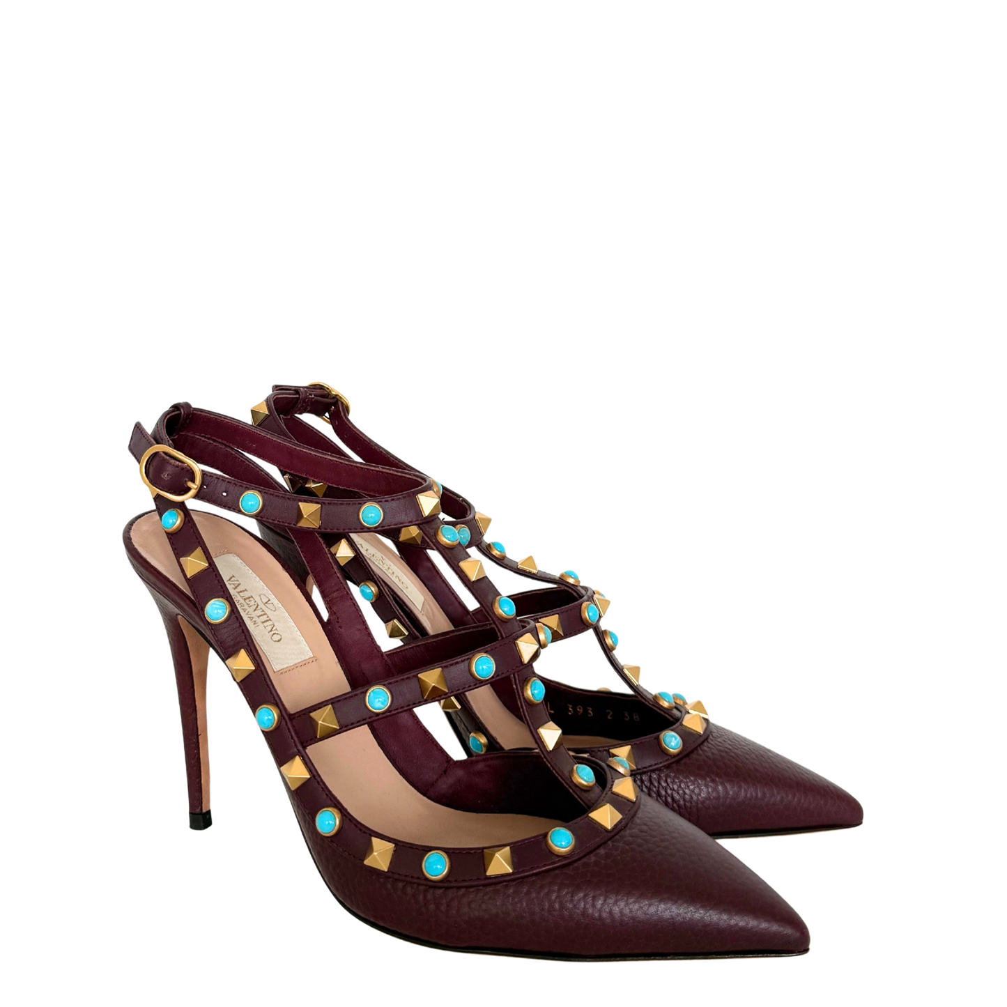 Valentino Rockstud T-Strap Pumps bordeauxrot Größe 38 / sehr gut Valentino