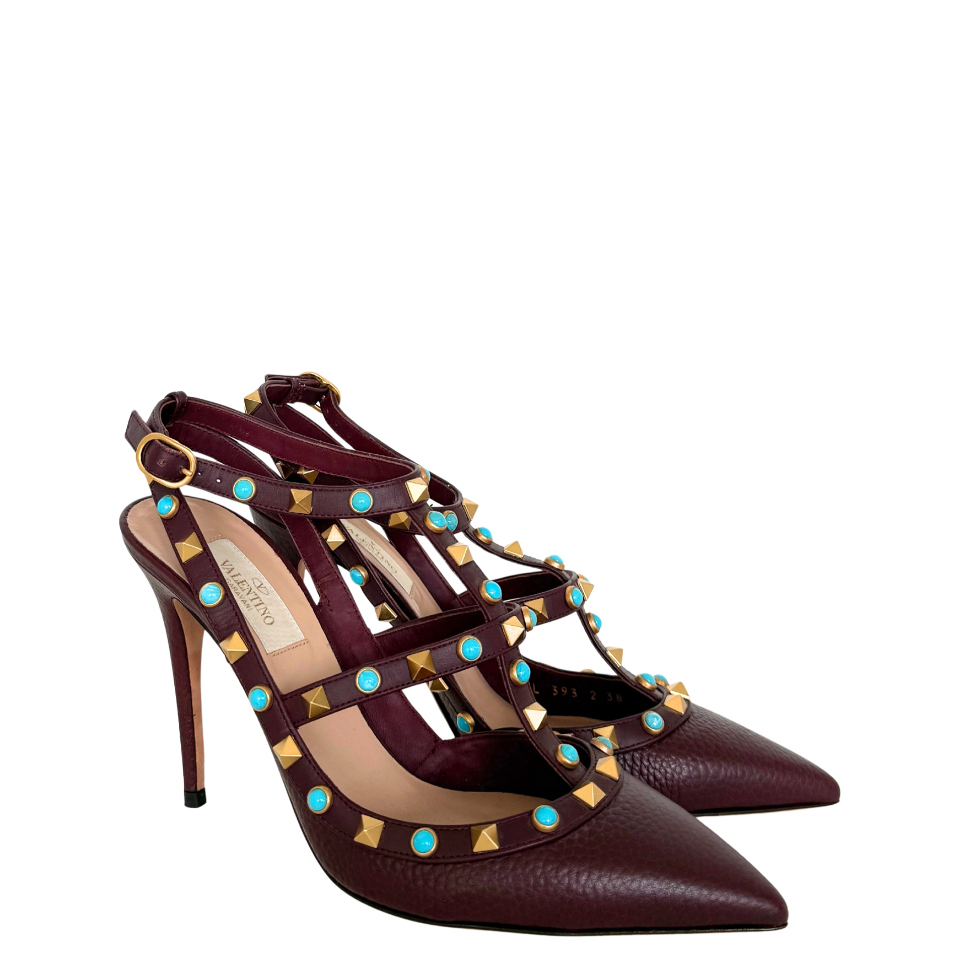 Valentino Rockstud T-Strap Pumps bordeauxrot Größe 38 / sehr gut Valentino