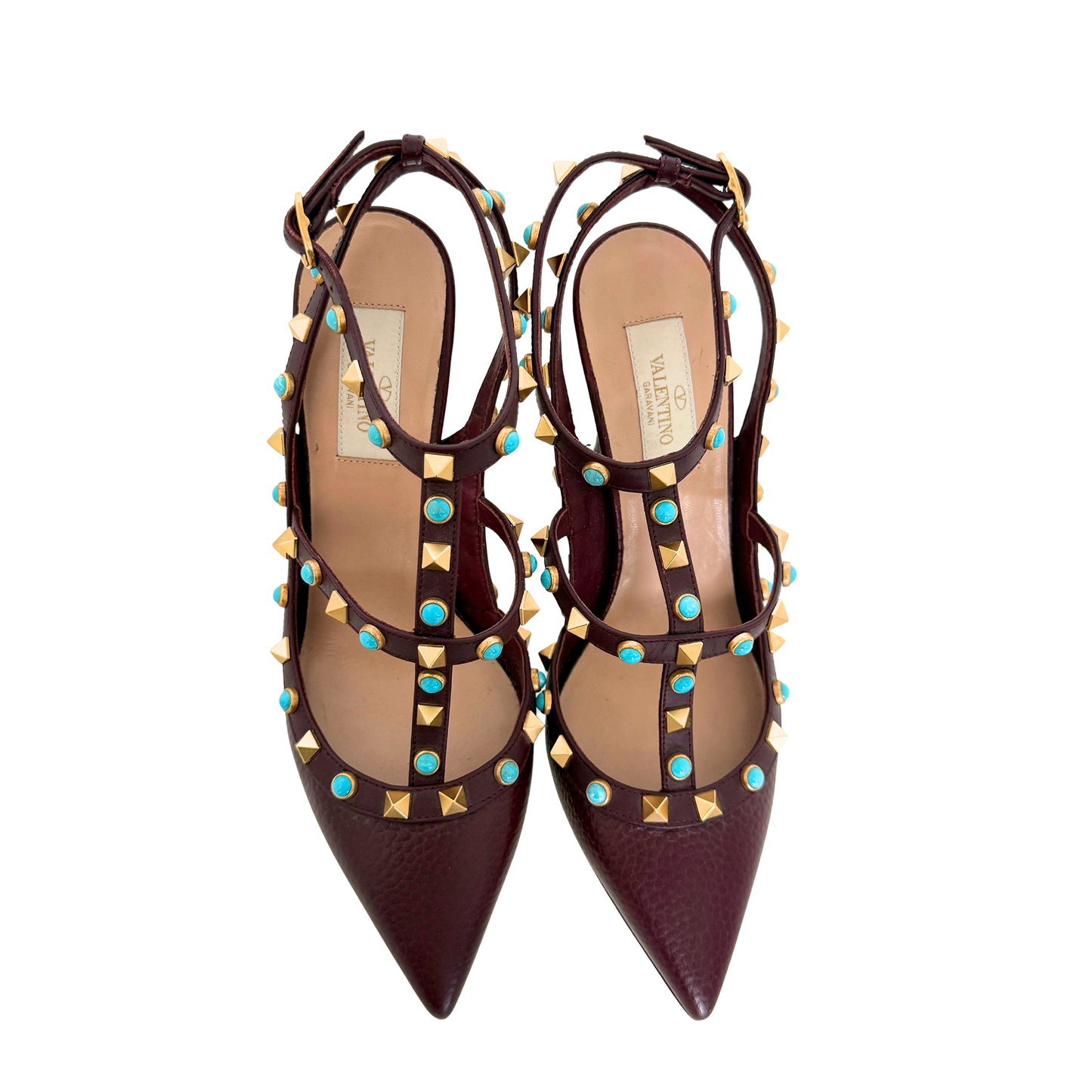 Valentino Rockstud T-Strap Pumps bordeauxrot Größe 38 / sehr gut Valentino