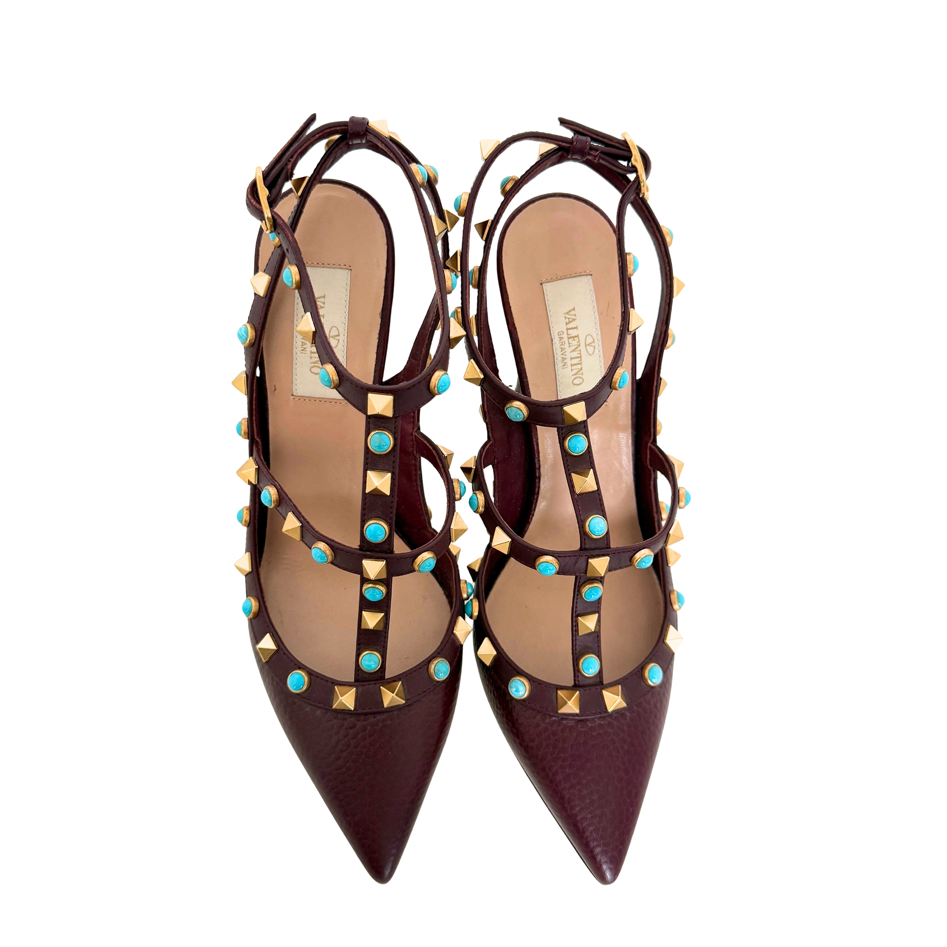Valentino Rockstud T-Strap Pumps bordeauxrot Größe 38 / sehr gut Valentino