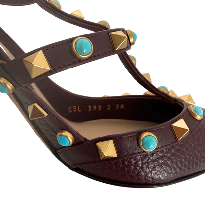 Valentino Rockstud T-Strap Pumps bordeauxrot Größe 38 / sehr gut Valentino