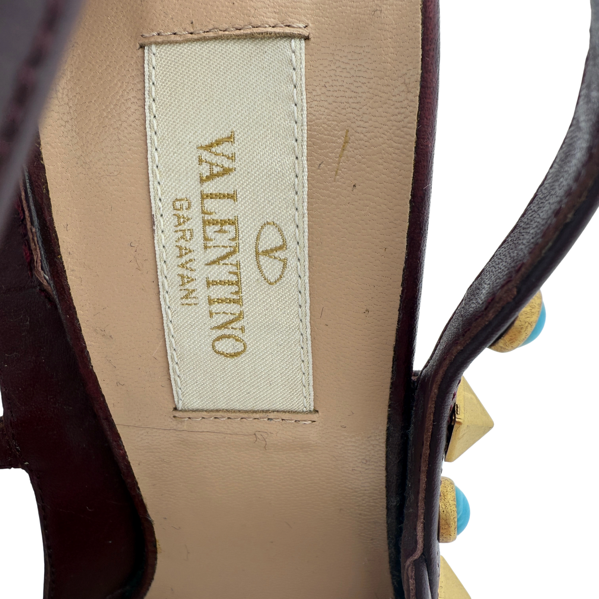 Valentino Rockstud T-Strap Pumps bordeauxrot Größe 38 / sehr gut Valentino