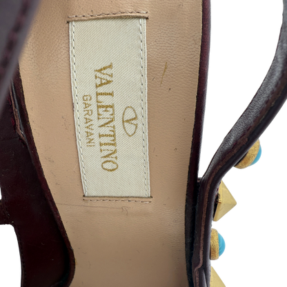 Valentino Rockstud T-Strap Pumps bordeauxrot Größe 38 / sehr gut Valentino