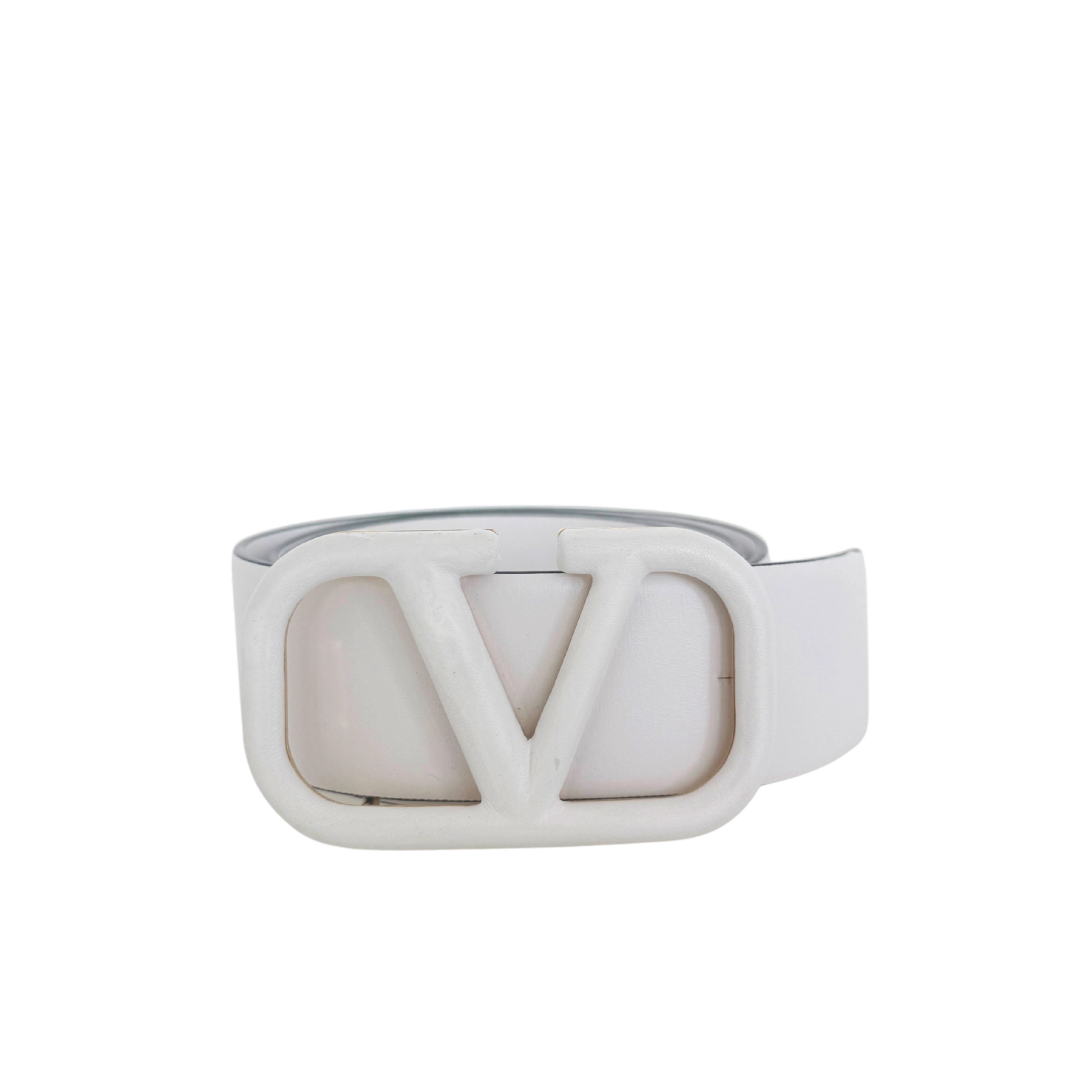 Valentino Garavani VLogo Gürtel aus Leder 80cm Lederschnalle Weiß / gut Valentino