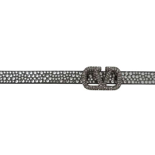 Valentino Garavani Signature Gürtel mit Kristallen 10 mm Silber / neuwertig Valentino