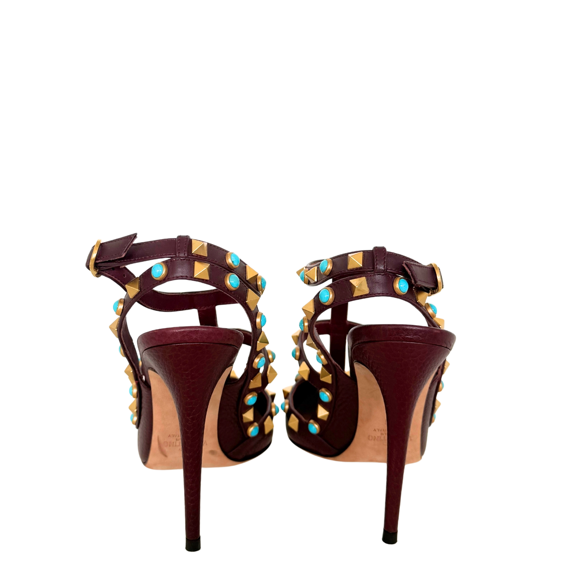 Valentino Rockstud T-Strap Pumps bordeauxrot Größe 38 / sehr gut Valentino