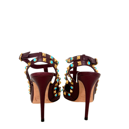 Valentino Rockstud T-Strap Pumps bordeauxrot Größe 38 / sehr gut Valentino