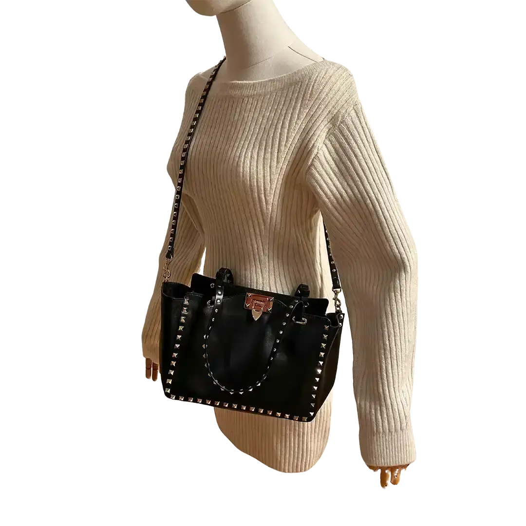 Valentino Garavani Rockstud Shopper Bag Leder schwarz / sehr gut Valentino