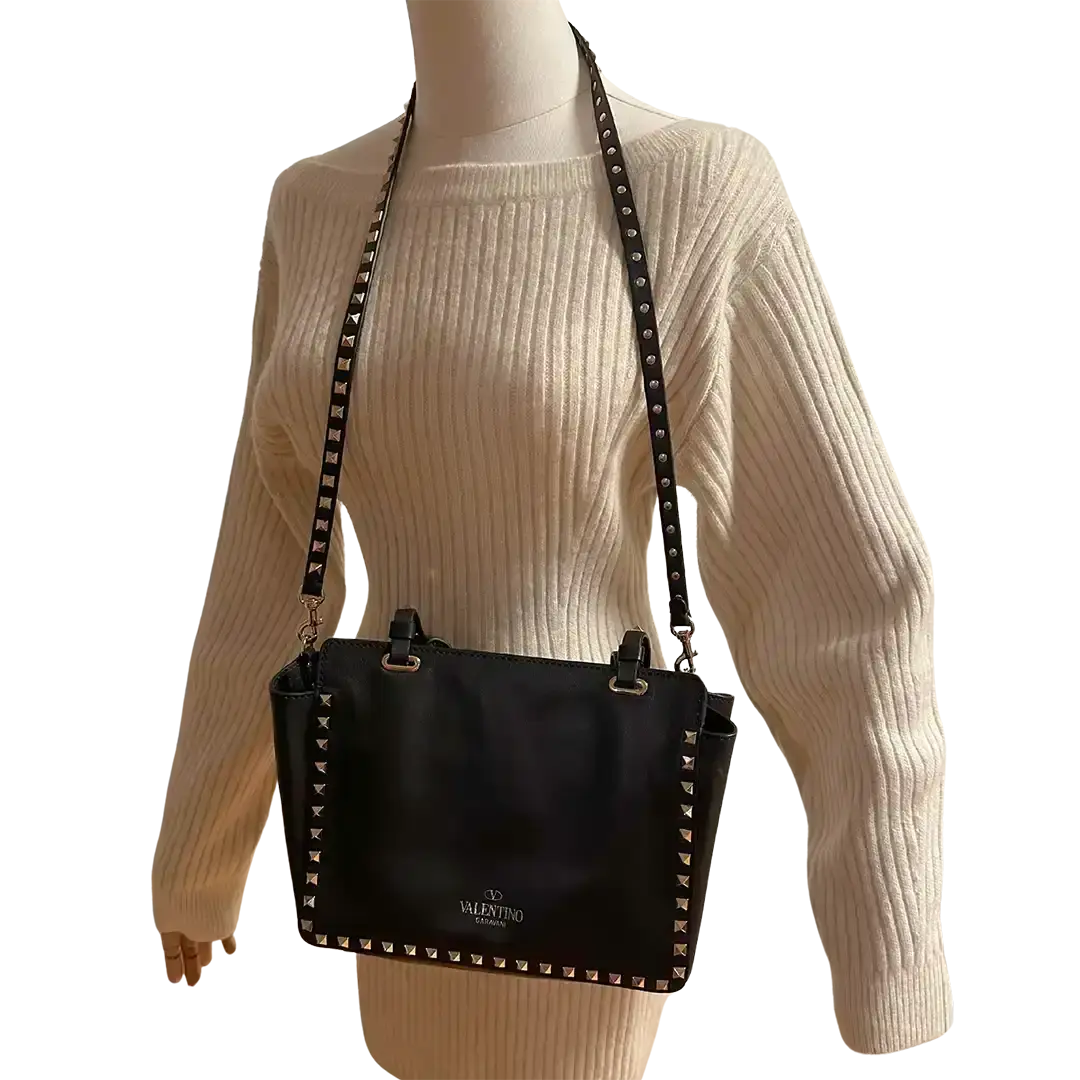 Valentino Garavani Rockstud Shopper Bag Leder schwarz / sehr gut Valentino