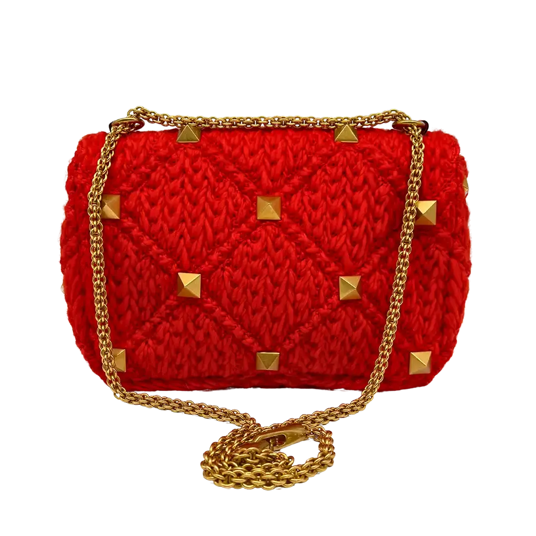 Valentino Roman Stud Spike Medium Wolle Orange / Sehr gut - Echtheitscheck