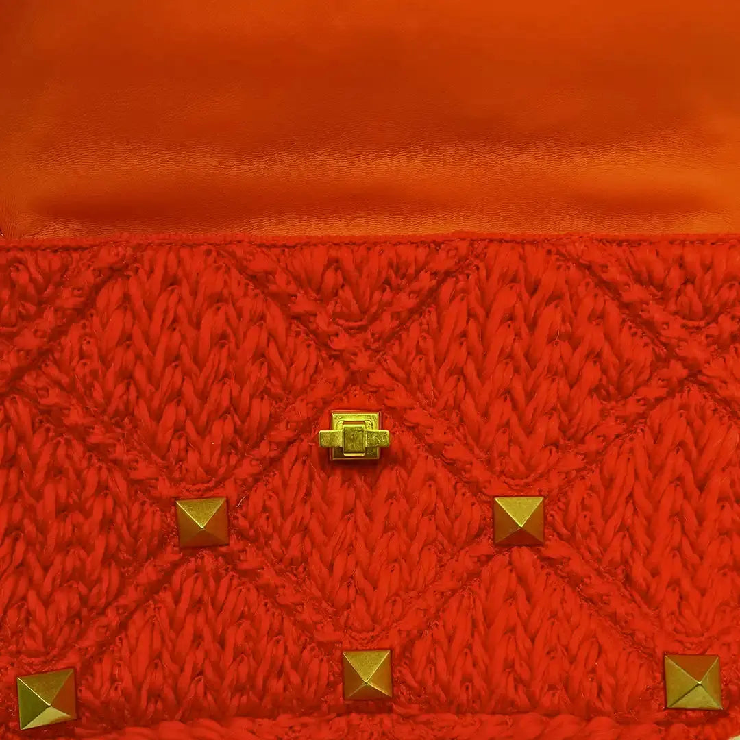 Valentino Roman Stud Spike Medium Wolle Orange / Sehr gut - Echtheitscheck
