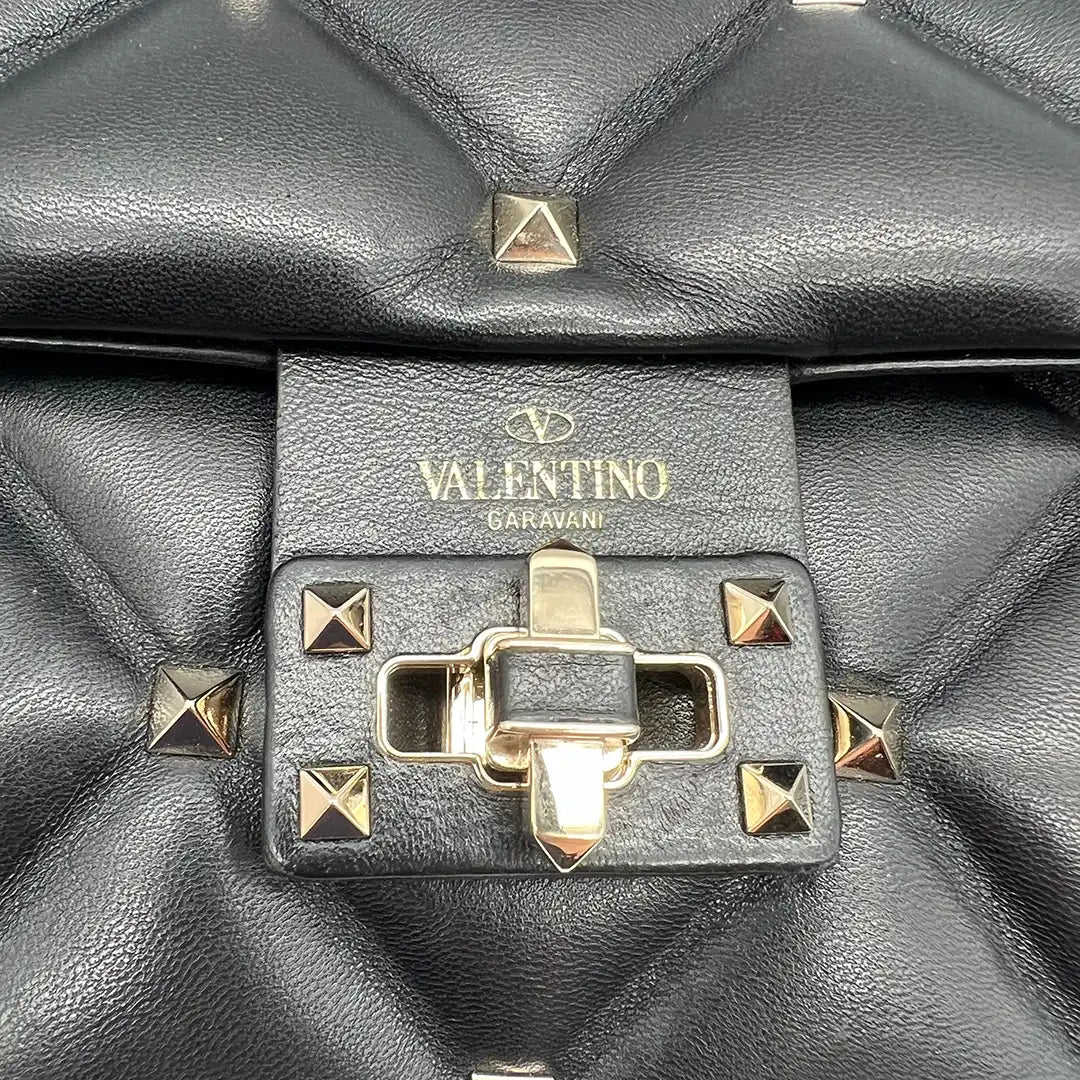 Valentino Candystud Schultertasche gestepptes Leder schwarz / sehr gut Echtheitscheck