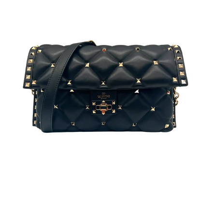 Valentino Candystud Schultertasche gestepptes Leder schwarz / sehr gut Echtheitscheck